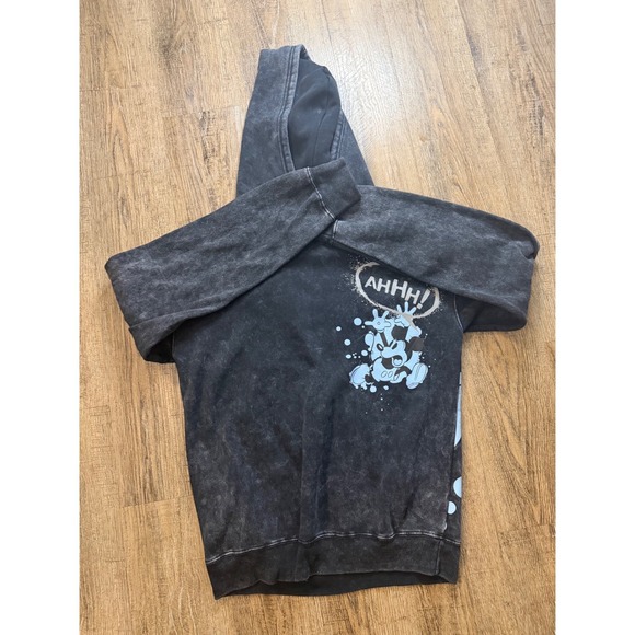 Disney Other - Disney Mickey Mouse Acid Wash Hoodie XS Black Graphic Sweatshirt FL248172MM-F24